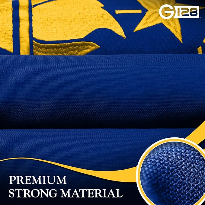 G128 Indiana State Flag | 4x6 Ft | StormFlyer Series Embroidered 220GSM Spun Polyester | Embroidered Design, Indoor/Outdoor, Brass Grommets, Heavy Duty, All Weather