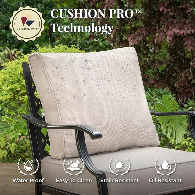 Patio Furniture Set 6 pcs, Outdoor Patio Furniture, 3-Seat Sofa, 4 X Single Chairs, 1 X Coffee Table and 5.75" Extra Thick Cushion, Patio Conversation Set,Beige