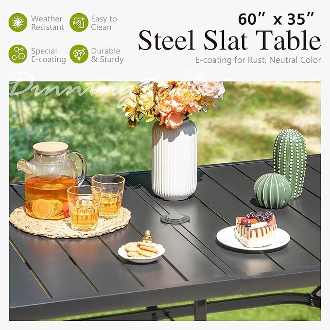 Sophia & William Patio Dining Set for 6 | 13ft Patio Umbrella Red | 4 Fixed Chairs | 2 Swivel Patio Dining Chairs | Removable Seat Cushions | Black 59" Patio Dining Table