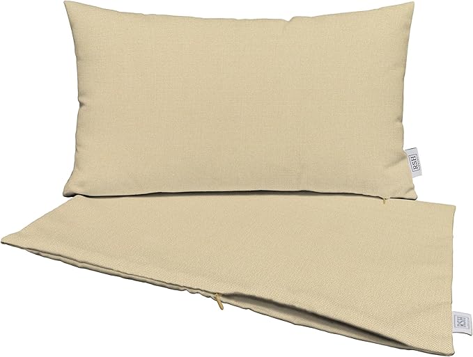 RSH DECOR: Sunbrella Pillow Covers Set of 2 | Covers Only - 26" x 16" | Outdoor Lumbar Pillow Covers Crafted with Sunbrella Performance Fabric | Canvas Antique Beige