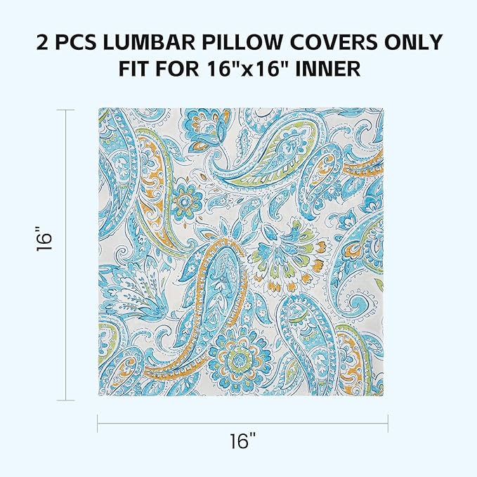 Outdoor Throw Pillows Waterproof Covers 2 Pack 16×16 Inch, Decorative Toss Pillows Covers, Rain-Proof, Fade Resistant for Patio Furniture, Sofa, Couch, Garden