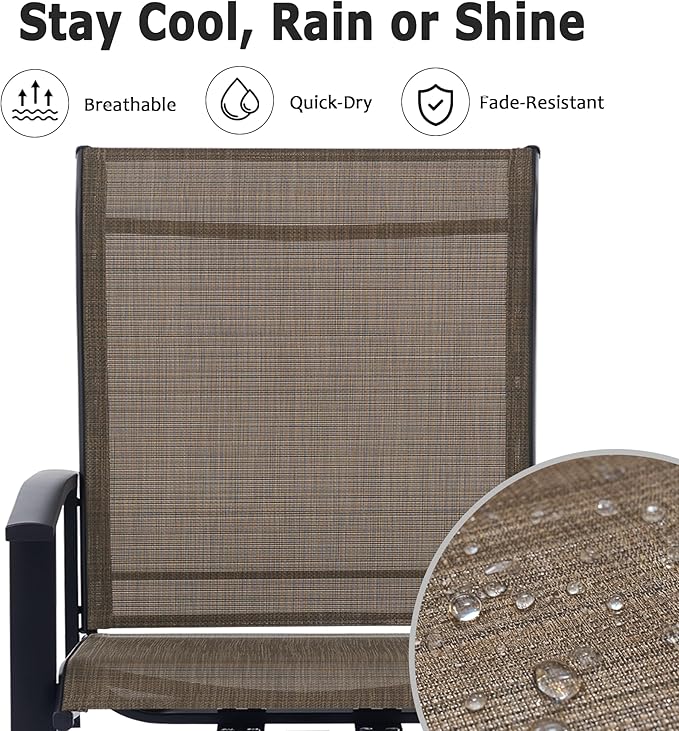 Patio Swivel Chairs Set of 6, Outdoor Swivel Chairs with Armrest, High Back Patio Chair with Metal Frame, All-Weather Outdoor Dining Chair for Deck, Porch and Lawn, Mocha