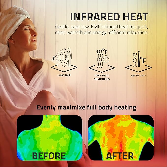 SteamSpa 1-2 Person Low EMF Carbon FAR Infrared Hemlock Wood and Tempered Glass Indoor Home Sauna Room with LED Touch Control Panel, Color LED Therapy Light, Bluetooth Speaker