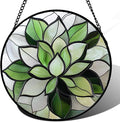 Stained Glass Window Hanging - Green Succulent Plants Suncatcher for Doors Garden Patio Floral Sun Catchers Decor Christmas Mother's Day Birthday Gifts for Women Men Mom Nana Friend 11.8 in