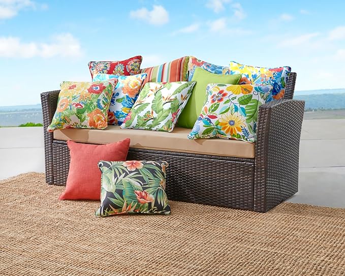 BrylaneHome 16" Square Toss Pillow - Patio & Outdoor - Patio & Outdoor - Water, Stain & Fade Resistant - Khaki