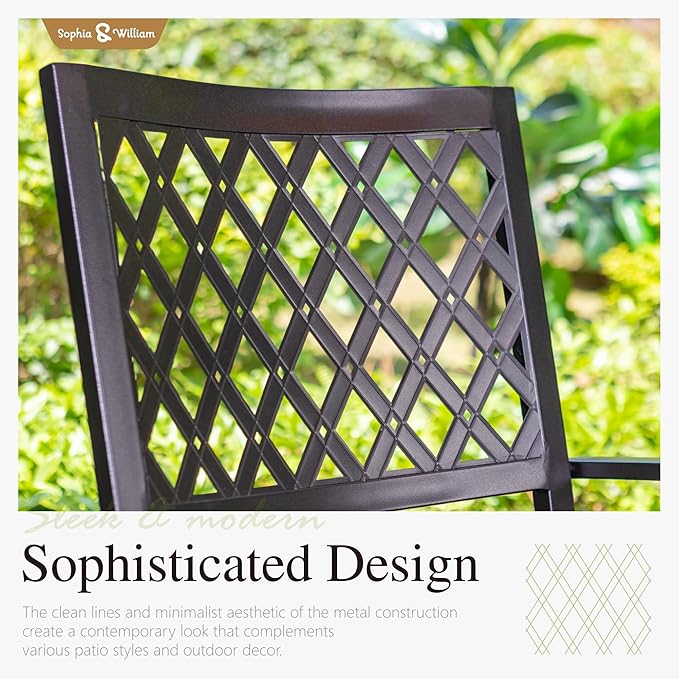 Sophia & William Patio Table and Chairs Set, Outdoor Dining Set for 6, 7 Piece Metal Patio Furniture, 60" Black Rectangular Table(Diamond)