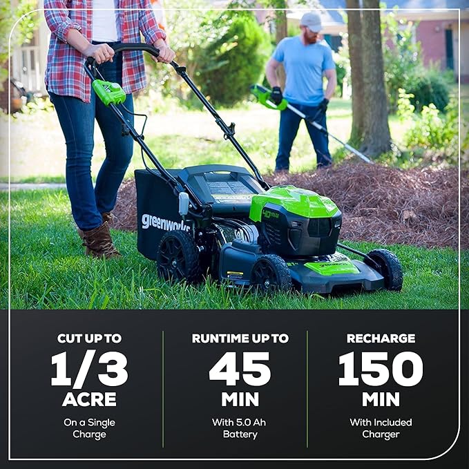 Greenworks 40V 21" Push Mower, 5.0Ah USB Battery