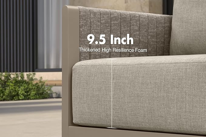 PURPLE LEAF Patio Furniture Set 6 Pieces Patio Seating Sofas with Ottoman Aluminum Furniture Outdoor Couch Sectional Set with Cushions Patio Conversation Sets Beige
