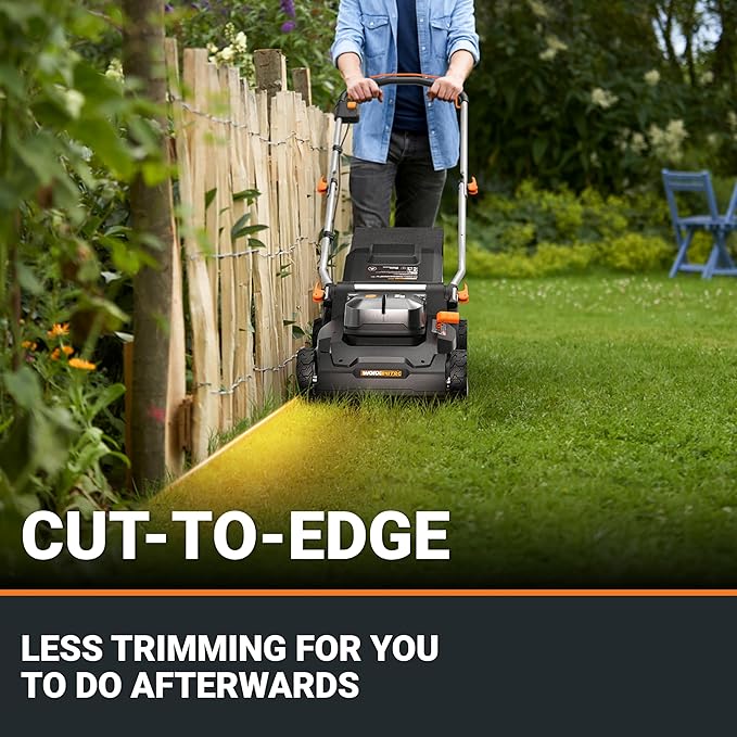 WORX 40V 17'' Cordless Lawn Mower for Medium Size Yards, 2-in-1 Electric Mower Cuts to Edge, Compact & Lightweight Push Lawn Mower with 6-Position Height Adjustment – 2 Batteries & Charger Included