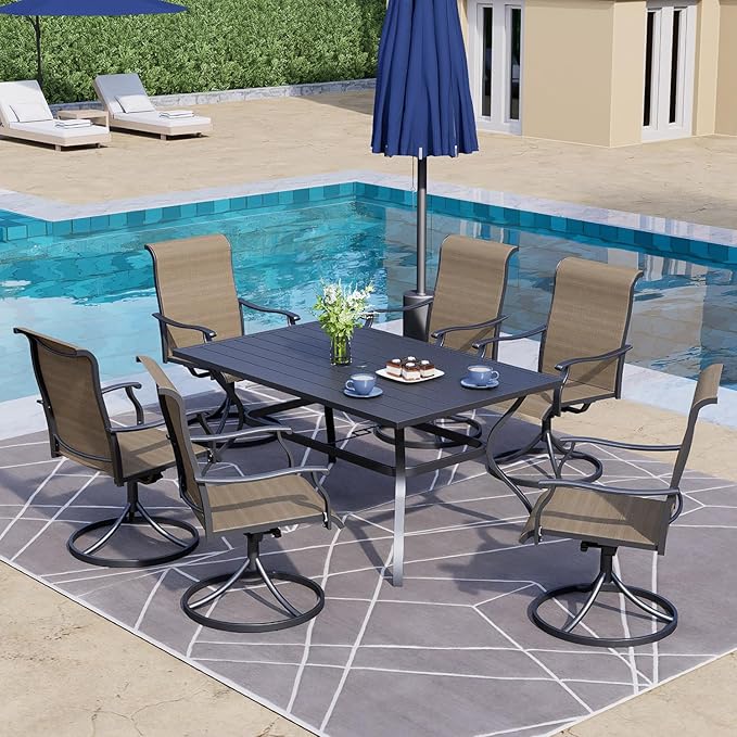 Patio Swivel Dining Chairs Set of 8, Outdoor Metal Chair with Textilene Mesh Fabric Patio Furniture Set Porch Chairs with Metal Rocking Frame for Lawn Garden Backyard