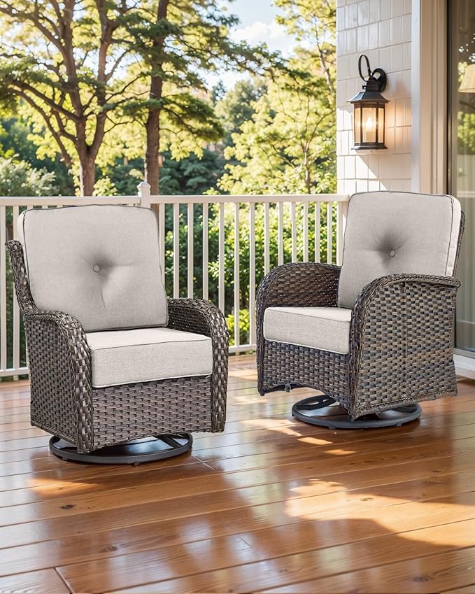 Luxury 22x24/22x25 6-Inch Outdoor Seat Cushions - Set of 2 Water Repellent Patio Chair Seat Comfortable Cushion for Rattan Dining Rocker Glider Chairs Loveseat Couch Sectional Sofa - Beige