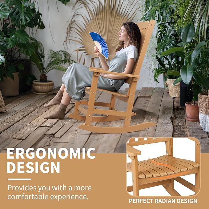 Outdoor Rocking Chair, Oversized All Weather High Back Porch Rocker, Patio Rockers for Outside