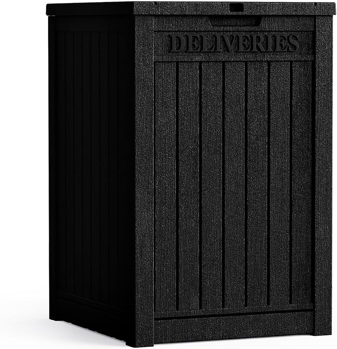 55 Gallon Plus Lockable Resin Deck Box, Waterproof Outdoor Storage Box for Patio Furniture, Garden Tools, Pool Accessories, UV-Resistant Outside Delivery, Black
