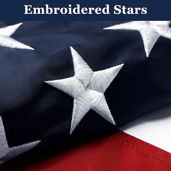 American Flags for Outside 8x12 Ft; American Flags 8x12 Outdoor Heavy Duty. Durable 250D Polyester US flags with Premium Embroidered Stars, Sewn Stripes, Brass Grommets, and Vibrant Colors.