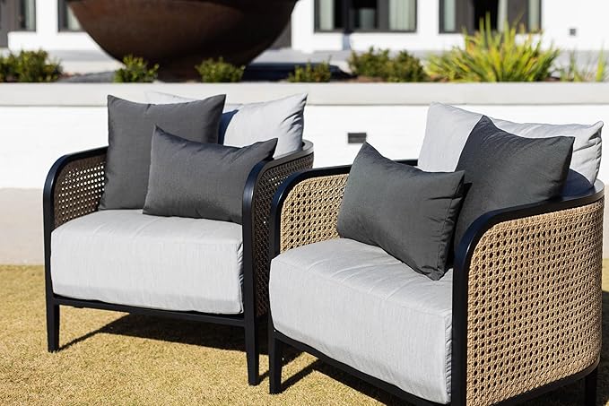 RSH Décor - Jumbo Lumbar Pillow Covers – Set of 2 | 26" x 16" | Outdoor Use – Patio, Lounge, Adirondack, Deck | Water & Fade-Resistant | Includes Down-Alternative Inserts | Charcoal Grey (Gray)