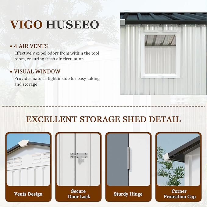 8x5.7x6FT Storage Shed, Outdoor Galvanized Steel Garden Shed with Lockable Door & Window, Waterproof Metal Tool Storage for Garden, Backyard, Patio, Lawn