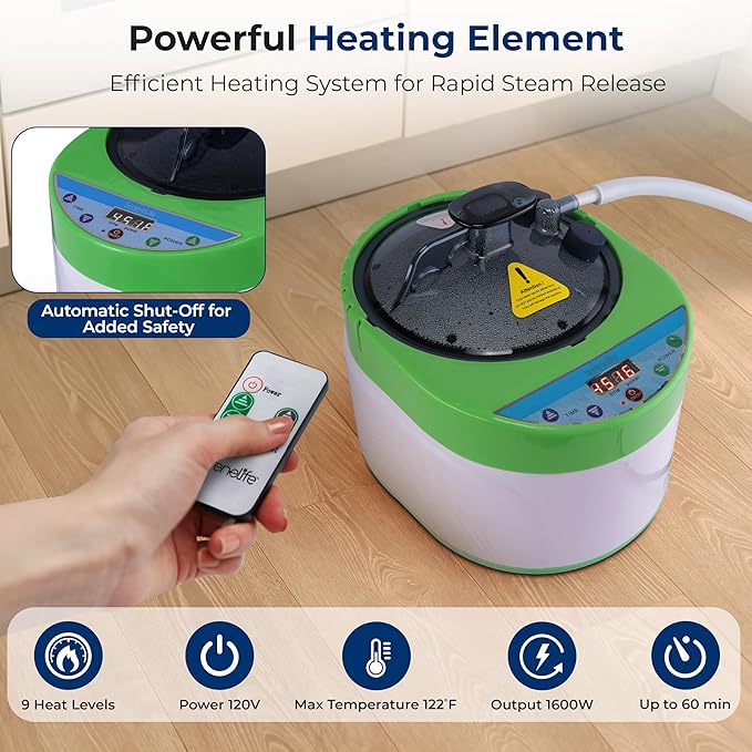 SereneLife Portable Steam Sauna for Home with 4L Steamer, Folding Chair, Remote Control, 9 Heat Levels, Compact Indoor Sauna Tent, Personal Spa, 71" x 35