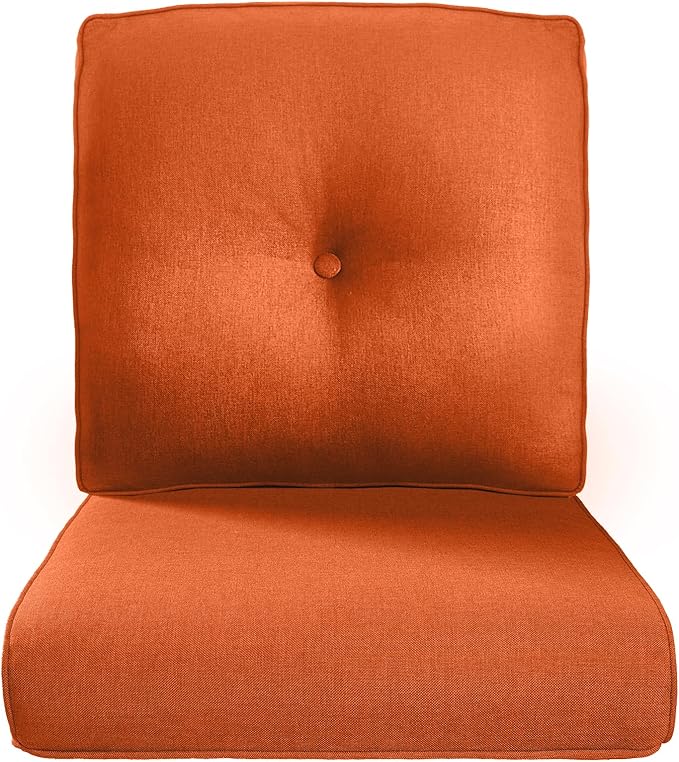 Pop 22x25/22x24 Outdoor Replacement Cushions - 1 Set High Back Deep Seat Patio Furniture Cushion for Rattan Dining Swivel Rocking Chairs Rattan Loveseat Couch Sectional Sofa - Orange/Button