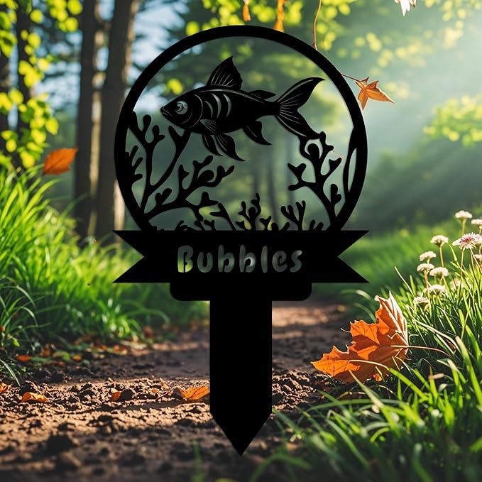 Custom Fish Metal Memorial Plque,Personalized Fish Remembrance Stake,Fish Loss,Grave Markers,Outdoor Garden Yard Sign 18inch