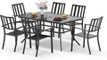 Sophia & William Patio Table and Chairs Set, Outdoor Dining Set for 6, 7 Piece Metal Patio Furniture, 60" Black Rectangular Table(Stripe)