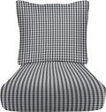 RSH DECOR Deep Seating Cushion with Pillow Back | 23.5” x 25” Seat | Water and Fade-Resistant Spun Fabric | Outdoor Chair Cushion Set for Patio Furniture | Dawson Pewter Black Plaid