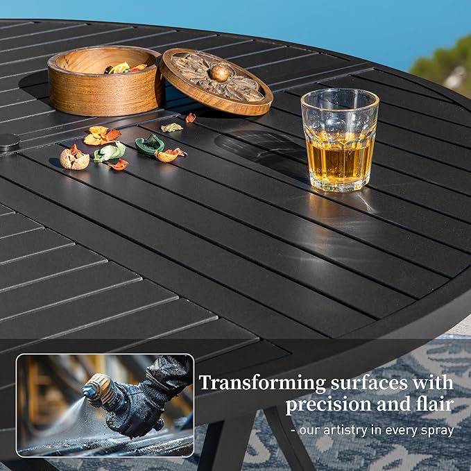 Patio Table and Chairs Set of 6, All-Weather Breathable Metal Mesh Patio Chair with Gourd-Shaped Armrests, 54x54 Round Table with Umbrella Hole, 7 Pcs Metal Frame Patio Dining Set