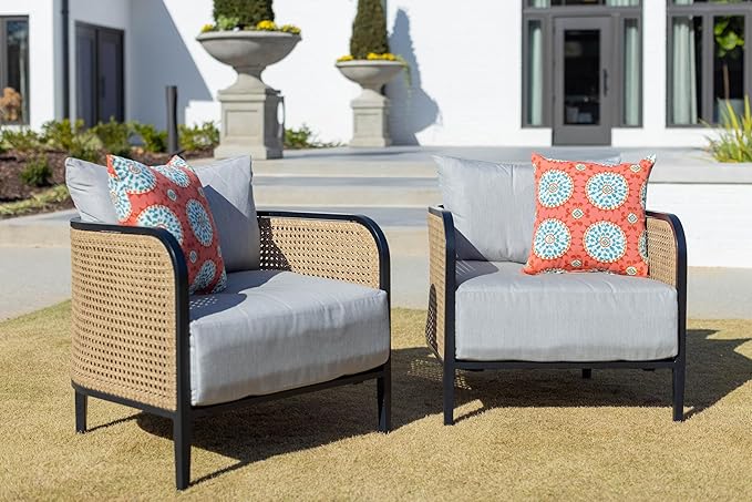 RSH DECOR: Square Throw Pillows Set of 4 | 17” x 17” | All-Weather Spun Fabric | Water and Fade-Resistant | Outdoor Accent Pillows for Patio Furniture | Watermelon Sundial