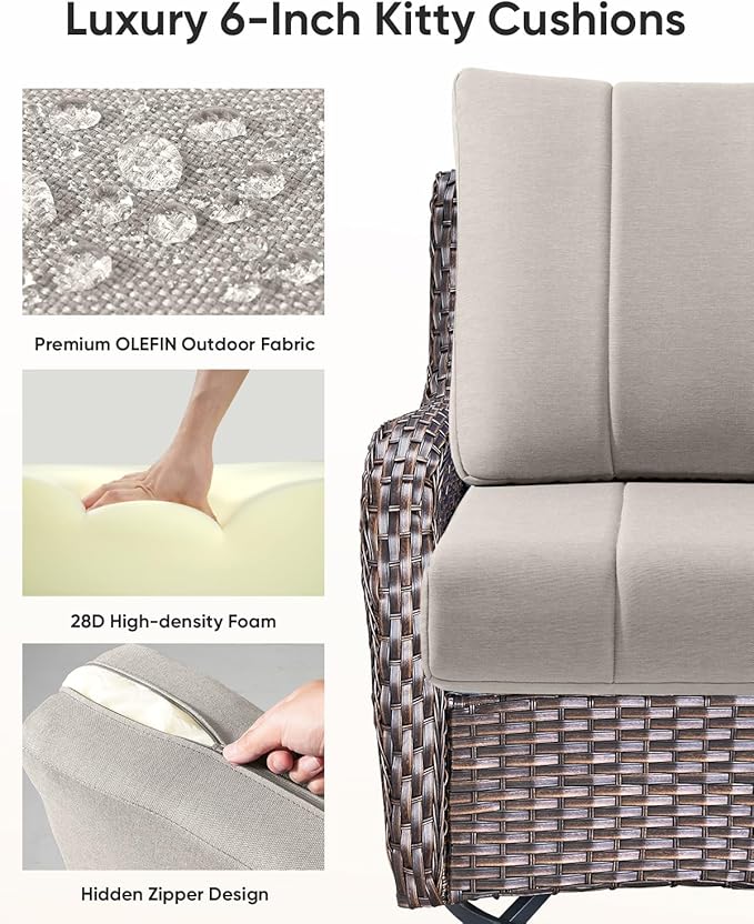 Luxury 24x24x6 Inch Kitty Outdoor Cushions - Water Resistant 1 Set Zippered Patio Chair Back&Seat Cushion for Wicker Dining Rocking Swivel Chairs Loveseat Couch Sectional Sofa - Beige