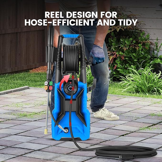 5000 PSI Adjustable Pressure Cleaner, 2025 New Power Cleaner Pressure Adjustable (2500PSI-5000PSI) with 33ft Pressure Hose, 4 Nozzle and Detergent Tank for Cars, Upgraded Blue