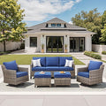 Patio Furniture Set, 5 Pieces Outdoor Wicker Rattan Sofa Couch with Rattan Chair, Ottomans and Comfy Cushions, All Weather Patio Conversation Sets, Suit for Porch Deck Garden