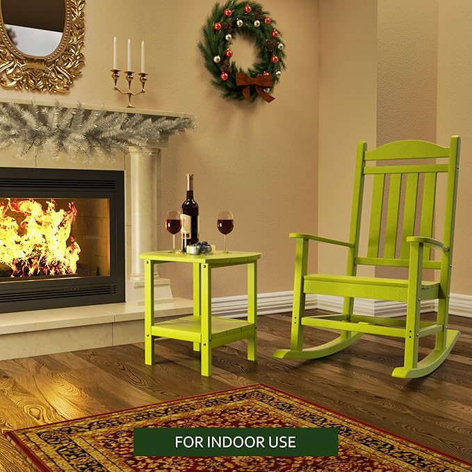 TORVA Patio Adirondack Side Table, Outdoor End Tables All-Weather Resistant HDPE Humidity-Proof Long Time Use for Deck, Lawn,Garden, Porch, Backyard End Table（Lemon Green）(2 Tier)