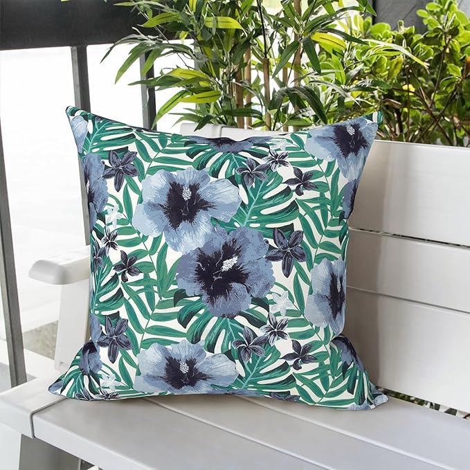 LVTXIII Outdoor Throw Pillow Covers 16 x 16 Inch, Covers ONLY Modern Cute Pattern Decorative Square Toss Pillow Case Pack of 2 for Home Patio Garden Sofa Bed Furniture, Blue Salmone Tropical