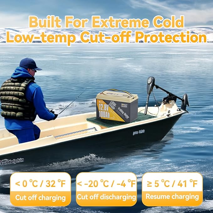 Power Queen 12V 100Ah LiFePO4 Battery Low-temp Protection Group 31, Deep Cycle Lithium Battery with 100A BMS, 1280Wh Energy, Up to 15000 Cycles for Trolling Motor Marine RV Solar