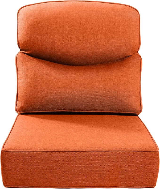 Luxury 24x24x6 Inch Smile Outdoor Cushions - 1 Set Deep Seat Water-Resistant Patio Furniture Replacement Cushion for Wicker Rattan Wood Metal Chair Glider Rocker Loveseat Sofa - Orange