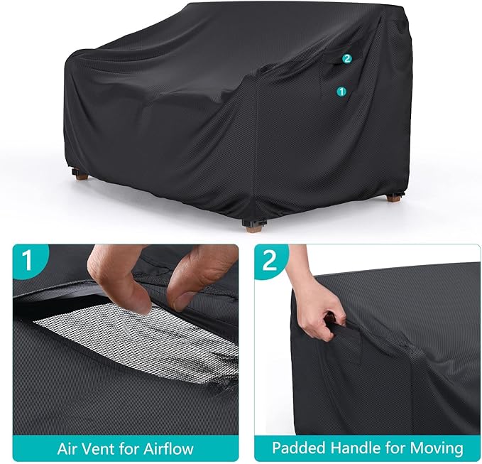 Heavy Duty Patio Sofa Cover, Waterproof 3-Seater Outdoor Couch Cover Patio Furniture Covers for Outdoor Furniture Loveseat Couch, 90.5" L×34" D×32" H, Black
