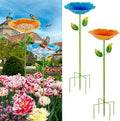 2 Pack Bird Bath for Outside, 31.3" H Metal Birdbaths, 10.63" Dia Garden Flower Bird Water Bowl, Freestanding Hummingbird Bath for Outdoors Garden Patio Yard Decor (Blue,Yellow)