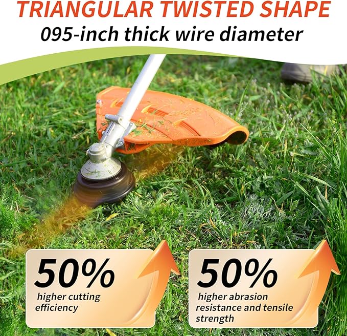 4 Pack String Trimmer Line Compatible with Ego String Trimmer 0.095" 56FT Weed Eater String Pre-Cut Dual Color Fast-Positioning Triangular Twisted Trimmer Line Universal Fit Weed Wacker String