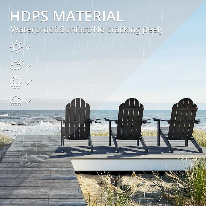 LUE BONA HDPS Adirondack Chairs Set of 4, Fire Pit Outdoor Chair Weather Resistant with Cup Holder, Modern Plastic Chair Plastic for Patio, Deck, Proch, Hotel, Resort, 350LBS, Black