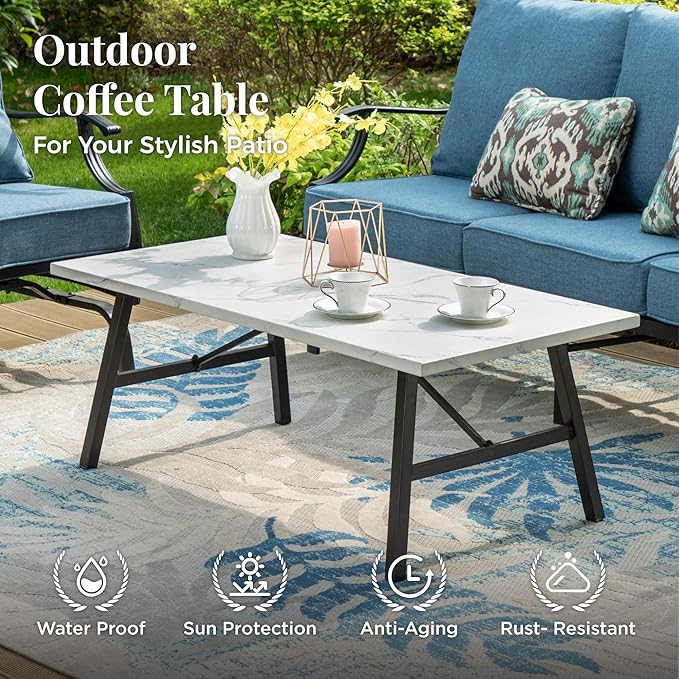 Patio Furniture Set 4 pcs, Metal Outdoor Patio Furniture, 3-Seat Sofa, 2 Single Chairs, Coffee Table and 5.75" Extra Thick Cushion, Conversation Set for Backyard Deck, Navy Blue