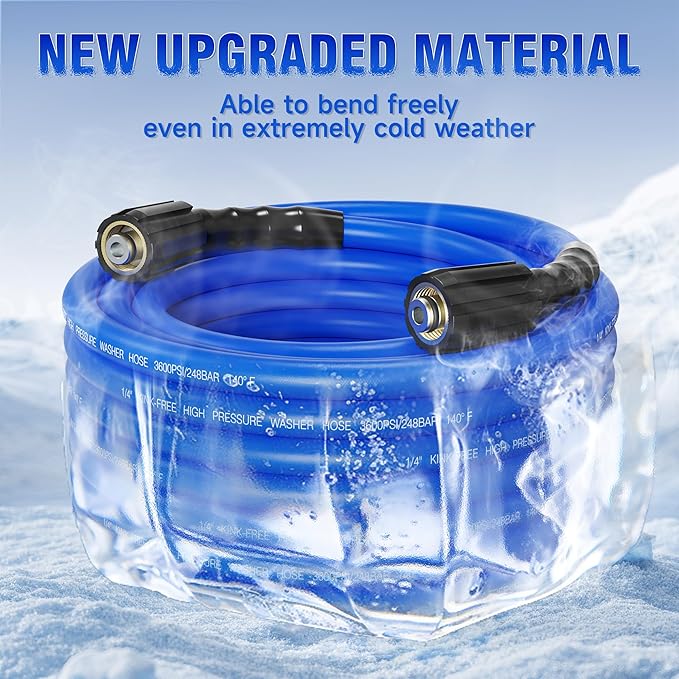 Pressure Washer Hose 50FT 1/4'' Kink Resistant 3600 PSI Power Washer Hose Extension with Leak-Free M22 Female and 3/8" Quick Connection Kit (50FT)