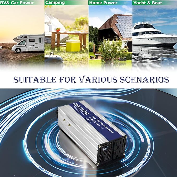 1000W Pure Sine Wave Inverter-48V DC to 110V 120V AC Power Converter with 2 AC Outlets, 48 Volt Power Inverter for Home, Emergency Power
