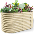 Land Guard 8x4x3ft Oval Galvanized Raised Garden Beds, Large-Capacity Metal Planter Box Outdoor, Durable Deep Raised Garden Bed 3ft Tall, Raised Beds for Gardening Vegetables, Cream Yellow