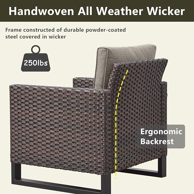 Rilyson Wicker Outdoor Patio Chairs Set of 2-2 Piece Rattan Chairs with Waterproof Wicker,Comfortable Cushions and Sturdy Metal Frame for Outside Porch Deck Backyard(Brown/Grey)