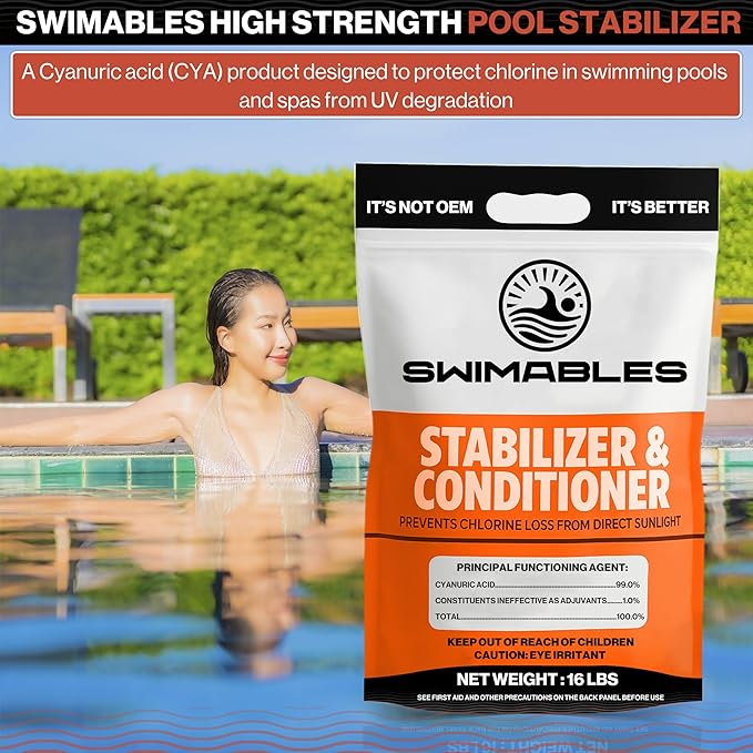Swimables 16-Pounds Premium Pool Stabilizer & Conditioner, Max Strength Cyanuric Acid for Pools, Spa & Salt Water – Reduces Chlorine Loss, Ideal for Swimming & Hot Tubs