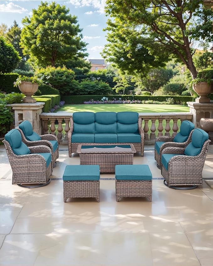 Luxury 24x24x6 Inch Smile Outdoor Seat Cushions Set of 2 - Superior Comfortable Water-Repellent Patio Chair Cushion for Porch Rattan Dining Glider Loveseat Sectional Sofa - Peacock Blue