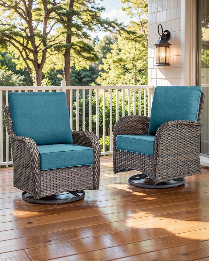 Luxury 22x24/22x25 6-Inch Outdoor Cushions - Water Resistant 1 Set Patio Back&Seat Cushion for Wicker Dining Rocking Swivel Chairs Loveseat Couch Sectional Sofa - Peacock Blue