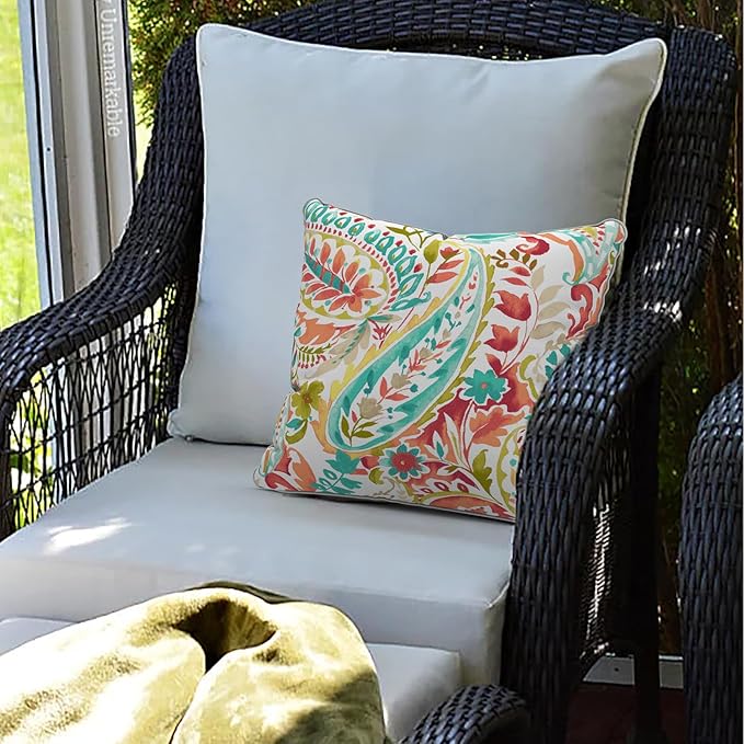 LVTXIII Outdoor/Indoor Throw Pillows, Decorative Patio Accent Pillows, Fluffy Water Repellent Garden Cushions for Home Patio Coach Sofa Use, 16×16 Inch, Pack of 2, Pretty Paisley
