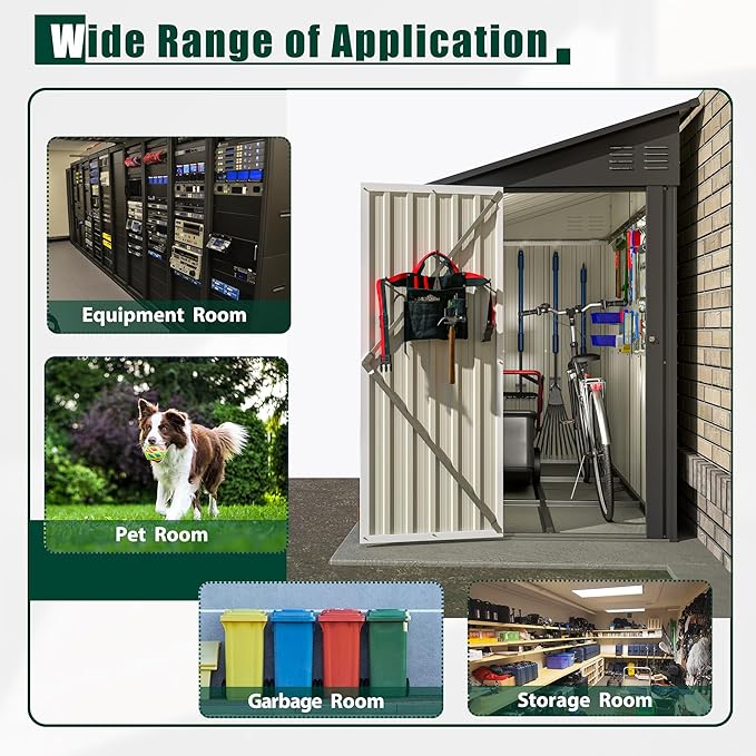 4×8 FT Lean to Metal Shed,Outdoor Heavy-Duty Storage Shed with Floor Base,All Weather Waterproof Garden Tool House W/Lockable Door&2 Air Vent,Reversible Door Design,for Backyard,Patio,Lawn,Black