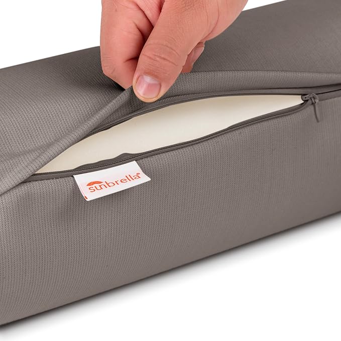 Austin Horn Classics Sunbrella Set of 2 Zippered Neck Bolster Pillow, Made with Sunbrella Fabric, Cylinder Pillows, for Couch & Bed, Decorative Round Throw Pillow, Back & Neck Support (Charcoal Grey)