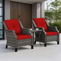 Patio Furniture Set 3 Pieces-Patio Chairs Set of 2 and A Side Table with Thick Cushions and All-Weather PE Wicker for Garden, Patio and Porch, Red